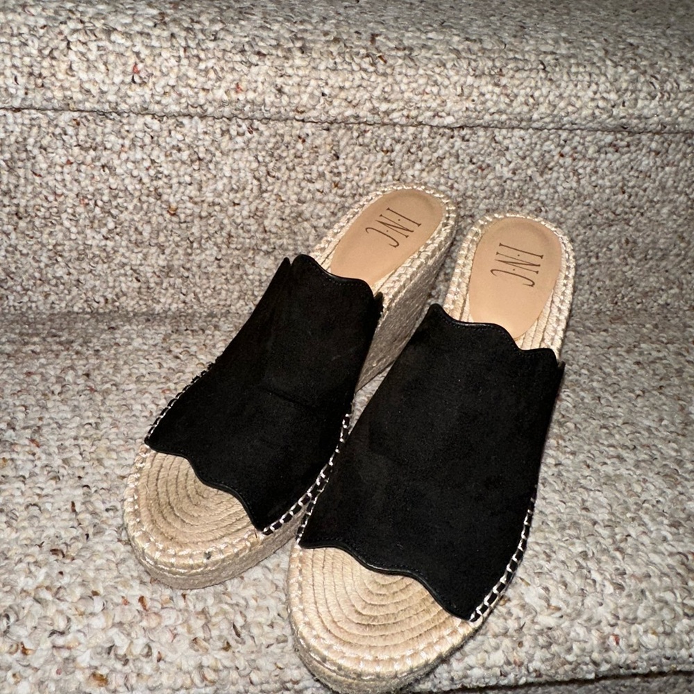 INC International Concepts Black Espadrille Slide Sandals